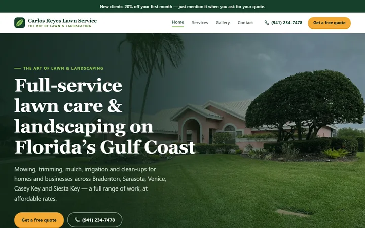 Our rebuild: the homepage we built for a lawn care company in Bradenton, FL.