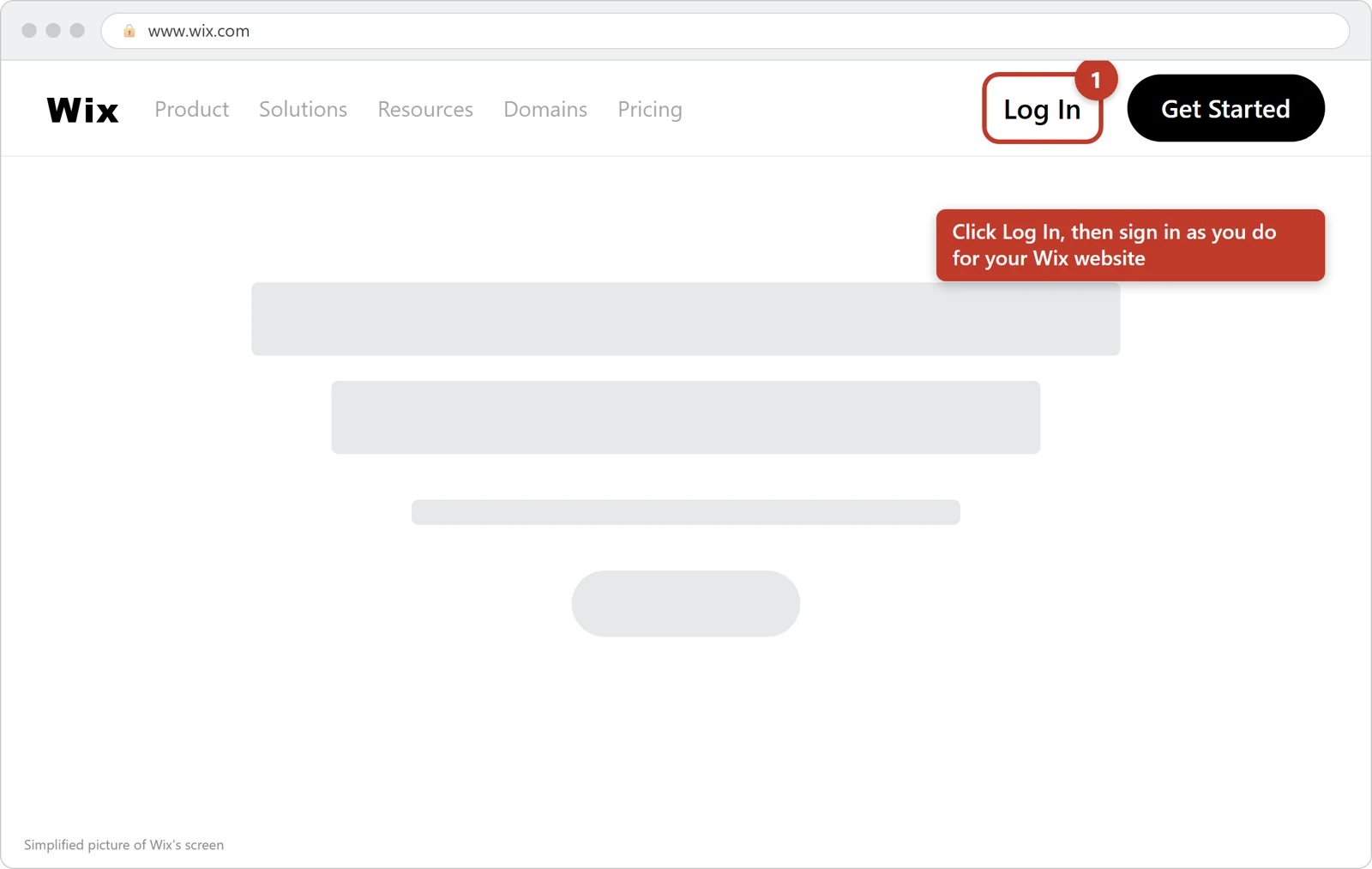 Wix's home page with the Log In button circled